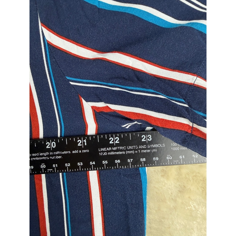 Denim & Flower Ricky Singh Mens Large Navy Blue Red Striped Viscose Size L Shirt - Picture 5 of 11